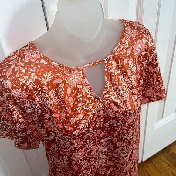 Wrapper Paisley Floral Orange Silky Keyhole Top Blouse Shirt Top medium m - Picture 7 of 7